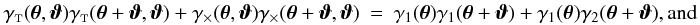 \appendix \setcounter{section}{3} \begin{eqnarray} \label{eq:gtgt_p_gxgx_to_cartesian} \gammat(\vtheta,\vvartheta)\gammat(\vtheta + \vvartheta,\vvartheta) + \gammax(\vtheta,\vvartheta)\gammax(\vtheta + \vvartheta,\vvartheta) &=& \gamma_1(\vtheta)\gamma_1(\vtheta + \vvartheta) + \gamma_1(\vtheta)\gamma_2(\vtheta + \vvartheta) {\rm , and} \end{eqnarray}