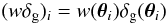 \appendix \setcounter{section}{4} \begin{equation} (w\deltagal)_i = w(\vtheta_i) \deltagal(\vtheta_i) \end{equation}