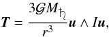 \begin{equation} \vec T = \frac{3\mathcal{G}M_{\protect\saturn}}{r^3} \vec u \wedge I \vec u, \end{equation}
