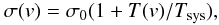 \begin{equation} \label{specnoiseeqn} \sigma(v) = \sigma_0 (1 + T(v)/T_{\mathrm{sys}}), \end{equation}