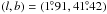 \hbox{$(l,b) = (1\fdg91, 41\fdg42)$}