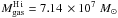 \hbox{$M_{\rm gas}^{\rm \hi}=7.14\,\E{7}\;M_\odot$}