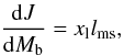 \begin{equation} \frac{{\rm d}J}{{\rm d}M_{\rm b}} = x_{\rm l} l_{\rm ms}, \label{eq:acc_isco} \end{equation}