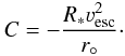 \begin{equation} \label{eq:integrationc} C = - \frac{R_* \vesc^2}{r_{\circ}}\cdot \end{equation}