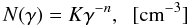 \appendix \setcounter{section}{1} \begin{equation} N(\gamma) = K \gamma^{-n}, \;\; [{\rm cm}^{-3}] \end{equation}