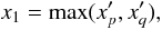 \appendix \setcounter{section}{2} \begin{equation} x_1 = \max(x'_p, x'_q), \end{equation}