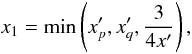 \appendix \setcounter{section}{2} \begin{equation} x_1 = \min \left(x'_p, x'_q, \frac{3}{4x'} \right), \end{equation}