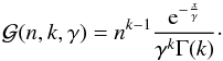 \begin{equation} \mathcal{G}(n,k,\gamma) = n^{k-1} \frac{{\rm e}^{ -\frac{x}{\gamma} } }{\gamma^{k} \Gamma (k) }\cdot \end{equation}