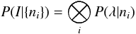 \begin{equation} P(I \vert \{ n_i \} ) = \bigotimes_i P(\lambda \vert n_i) \label{bayes2} \end{equation}