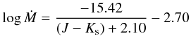 \begin{equation} \label{eq:mlossnir} \log \dot M= \frac{-15.42}{(J-K_{\rm s})+ 2.10}-2.70 \end{equation}