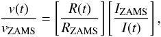 \begin{equation} \frac{\veq(t)}{\vzams} =\left[\frac{R(t)}{R_{\rm ZAMS}}\right]\left[\frac{I_{\rm ZAMS}}{I(t)}\right], \label{veq_rig} \end{equation}