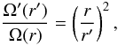 \begin{equation} \frac{\Omega'(r')}{\Omega(r)} = \left(\frac{r}{r'}\right)^2, \label{veq_difom} \end{equation}