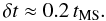 \begin{equation} \delta t \approx 0.2\,t_{\rm MS}. \label{tscale} \end{equation}