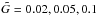 \hbox{$\tilde{G}=0.02, 0.05, 0.1$}