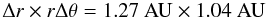 \begin{equation} \Delta r \times r\Delta{\theta} = 1.27 \mbox{ AU} \times 1.04 \mbox{ AU} \end{equation}