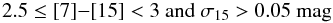 $$ 2.5 \leq [7] {-} [15] < 3 \ \textnormal{and} \ \sigma_{15} > 0.05~\textnormal{mag} $$