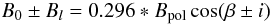 \begin{equation} B_0 \pm B_l = 0.296 * B_{\rm pol} \cos (\beta \pm i) \end{equation}