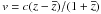 \hbox{$ v = c ({z}-\overline{{z}}) / (1+ \overline{{z}})$}