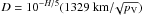 \hbox{$D=10^{-H/5}(1329~{\rm km}/\!\sqrt{p_{\rm V}})$}