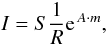 \begin{equation} \label{eq:calib} I = S \frac{1}{R} {\rm e}^{\,A \cdot m}, \end{equation}