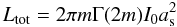 \begin{equation} \label{eq:total_sersic} L_{\mathrm{tot}}=2\pi m\Gamma(2m)I_0a_{\rm s}^2 \end{equation}