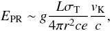\begin{equation} E_{\rm PR} \sim g \frac{L \sigma_{\rm T}}{4\pi r^2 c e}\frac{v_{\rm K}}{c} , \label{EPR} \end{equation}