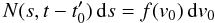 \begin{equation} N(s,t-t'_0)\,{\rm d}s=f(v_0)\,{\rm d}v_0 \label{equ:jacob_B0} \end{equation}