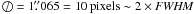 \hbox{$\diameter=1\farcs065=10\,\mathrm{pixels}\sim2\times\textit{FWHM}$}