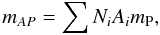 \begin{equation} m_{AP} = \sum N_i A_i m_{\rm P}, \end{equation}