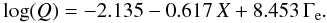 \begin{equation} \log(Q) = -2.135 - 0.617\,X + 8.453\,\Gamma_{\rm e}. \label{eq:Qrecipe} \end{equation}