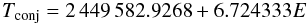 \begin{equation} T_{\rm conj}=2\,449\,582.9268+6.724333E \end{equation}