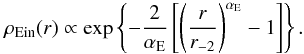 \appendix \setcounter{section}{3} \begin{equation} \rho_{\rm Ein}(r) \propto \exp\left\{-\frac{2}{\alpha_{\rm E}} \left[ \left( \frac{r}{r_{-2}} \right)^{\alpha_{\rm E}} - 1 \right] \right\}. \end{equation}