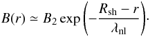 \begin{equation} \label{eq:B_damp} B(r)\simeq B_{2}\exp{ \left( -\frac{R_{\rm sh}-r}{\lambda_{\rm nl}}\right)}\cdot \end{equation}