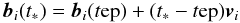 \begin{equation} \label{eq:uniform} \vec{b}_i(t_*) = \vec{b}_i(t{\rm ep}) + (t_*-t{\rm ep})\vec{v}_i \end{equation}