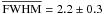 \hbox{$\overline{\rm FWHM}=2.2\pm0.3$}