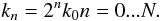 \begin{equation} k_n = 2^n k_0 \\ \\ n=0... N. \end{equation}