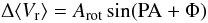 \begin{equation} \Delta \langle V_{\rm r}\rangle = A_{\rm rot}\sin ({\rm PA}+\Phi) \end{equation}