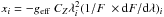 \hbox{$x_i = -g_\mathrm{eff}\ \cz \lambda^2_i (1/F\ \times \mathrm{d}F/\mathrm{d}\lambda)_i$}