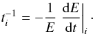 \begin{equation} t^{-1}_{i} = -\frac{1}{E}\left.\frac{{\rm d}E}{{\rm d}t}\right|_{i}\cdot \label{eq:cooling-rate} \end{equation}