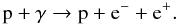 \begin{equation} \rm p+\gamma\rightarrow p+e^-+e^+. \label{photopair} \end{equation}