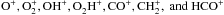\hbox{$\rm O_{}^+, O_2^+, OH^+, O_2^{}H_{}^+, CO_{}^+, CH_2^+, \ and \ HCO_{}^+$}