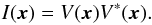 \begin{eqnarray} I(\vec x) = V(\vec x) V^*(\vec x). \label{eq-IntFresnel} \end{eqnarray}