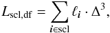 \begin{equation} L_{\mathrm{scl,df}} = \sum_{\vec{i}\in \mathrm{scl}} \ell_{\vec i} \cdot \Delta^3, \label{eq:ldf} \end{equation}
