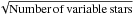 \hbox{$\sqrt{\rm{Number\, of\, variable\, stars}}$}