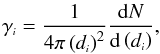 \begin{equation} \label{gammadef} \gen{\gamma} = \frac{1}{4 \pi \left(\gen{d}\right)^2}\frac{{\rm d}N}{{\rm d}\left(\gen{d}\right)}, \end{equation}