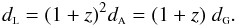 \begin{equation} \label{rec} \dl = (1+z)^2 \da = (1+z) \; \dg. \end{equation}