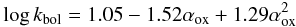 \begin{equation} \log k_{\rm bol}=1.05 - 1.52 \alpha_{\rm ox} + 1.29 \alpha_{\rm ox}^2 \label{eq11} \end{equation}