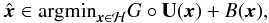 \appendix \setcounter{section}{1} \begin{equation} \label{eq:5} \hat{\bx} \in \argmin_{\bx\in\mathcal{H}} G\circ\mathbf{U} (\bx) + B(\bx) , \end{equation}