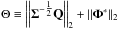 \hbox{$\Theta \equiv \norm{\boldsymbol{\Sigma}^{-\tfrac{1}{2}}\mathbf{Q}}_2+\norm{\boldsymbol{\Phi}^*}_2$}
