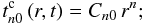 \appendix \setcounter{section}{1} \begin{equation} t^{\rm c}_{n0}\left(r,t\right) = C_{n0}\,r^n ; \label{Atn02} \end{equation}